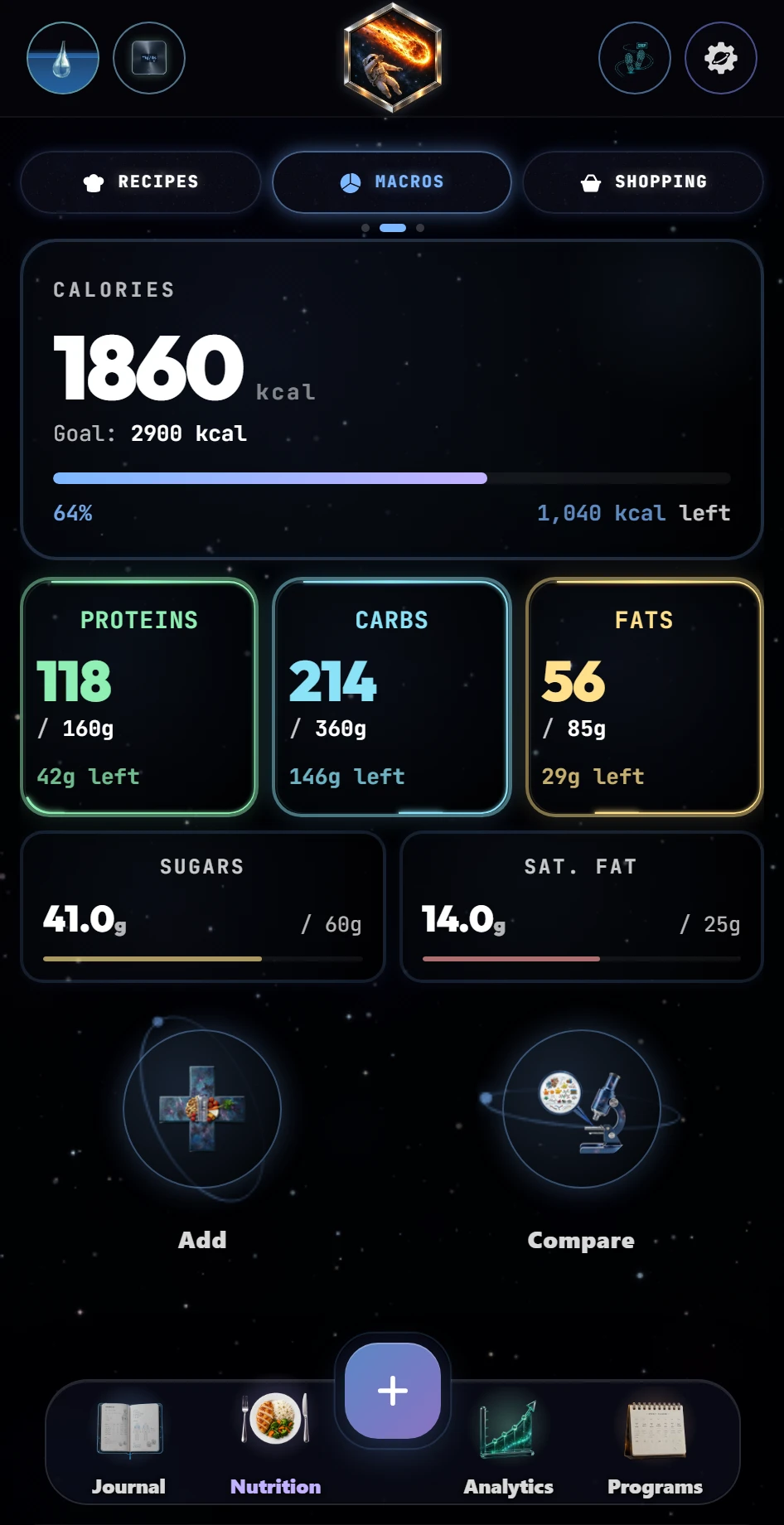 Today's calories and macros